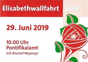 Plakat zur Elisabethwallfahrt 2019 mit Zeichnung der Elisabethrose.